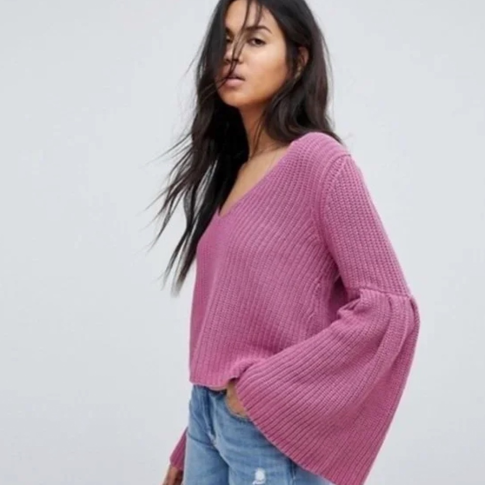 Free People Damsel Pink V-Neck Sweater